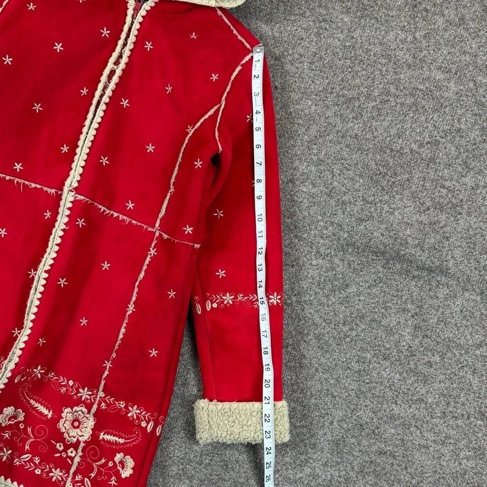 VTG Gap Kids Girl’s XL Red Faux Suede Shearling Nordic Embroidered Hooded Jacket